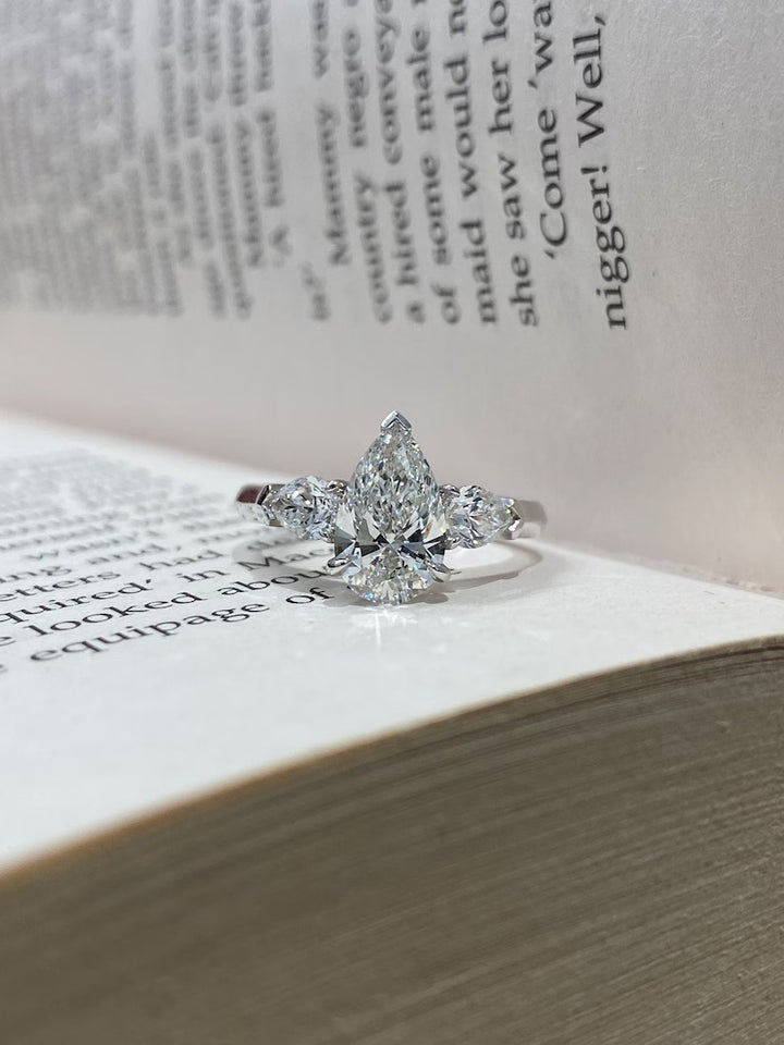 1.50ct-2.50ct Pear Cut Lab Grown Three Stone Diamond Engagement Ring