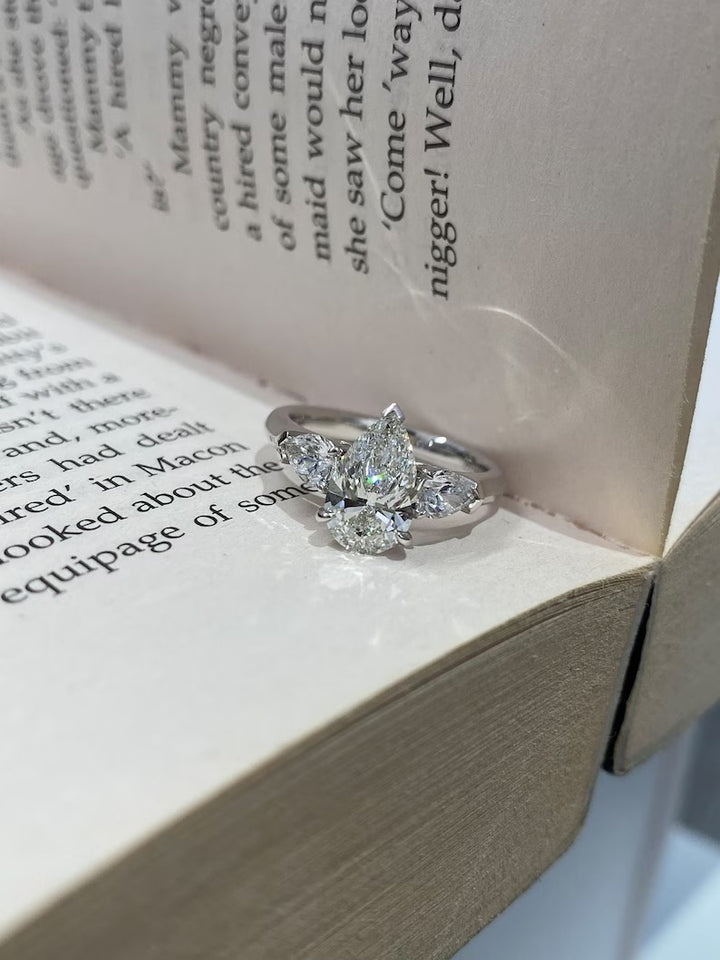 1.50ct-2.50ct Pear Cut Lab Grown Three Stone Diamond Engagement Ring