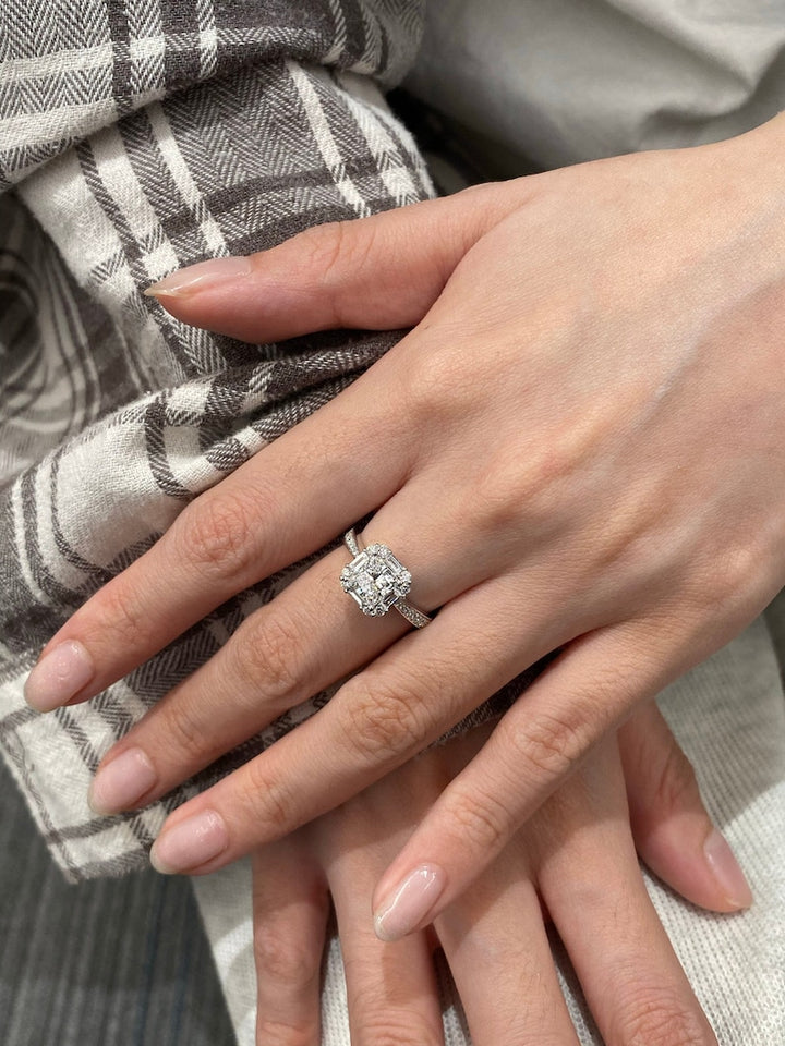 1.0ct-2.0ct Princess Cut Lab Grown Cluster Halo Diamond Engagement Ring
