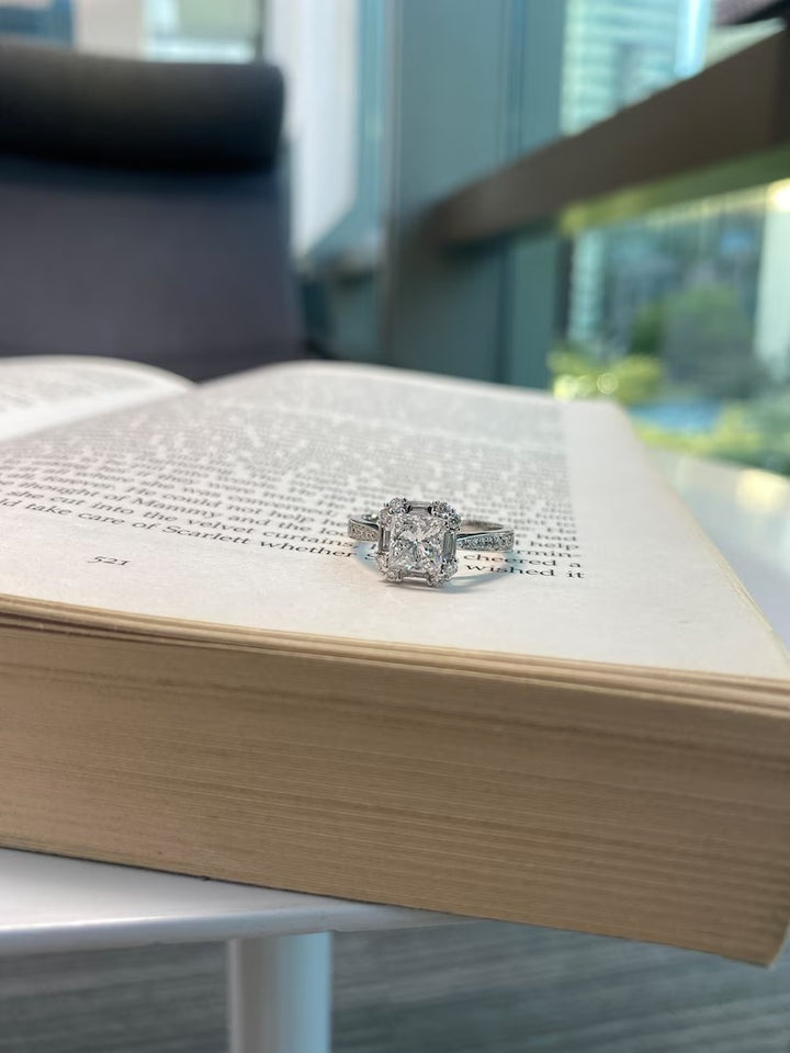 1.0ct-2.0ct Princess Cut Lab Grown Cluster Halo Diamond Engagement Ring