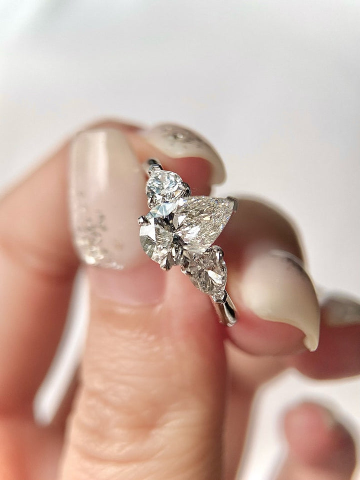 1.0ct-2.0ct Pear Cut Lab Grown Diamond Three Stone Engagement Ring