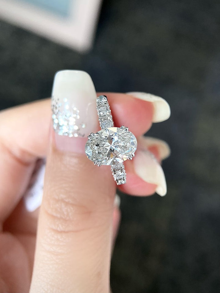 1.50ct-2.50ct Oval Cut Lab Grown Diamond Pave Engagement Ring