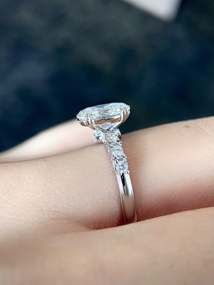 1.50ct-2.50ct Oval Cut Lab Grown Diamond Pave Engagement Ring