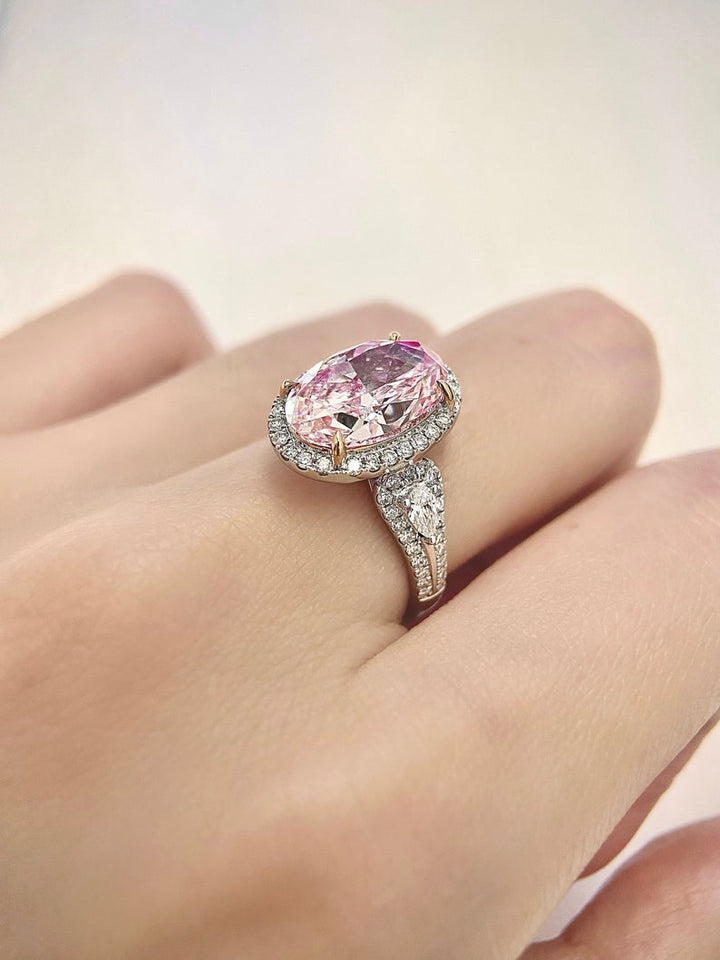 3.0ct-4.0ct Fancy Pink Oval Cut Lab Grown Diamond Halo Engagement Ring