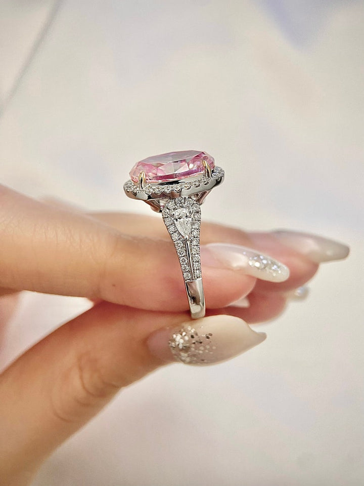 3.0ct-4.0ct Fancy Pink Oval Cut Lab Grown Diamond Halo Engagement Ring