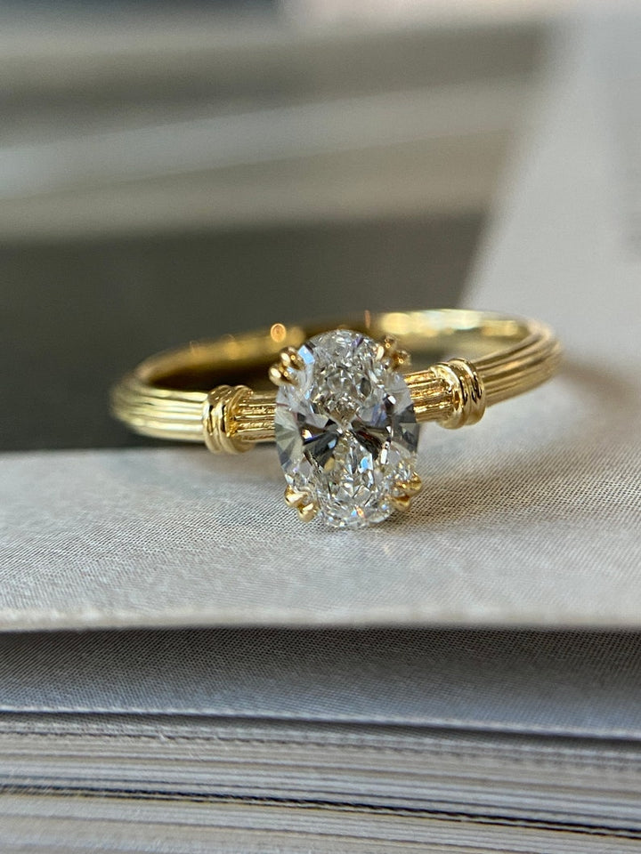 1.0ct-2.0ct Oval Cut Lab Grown Diamond Thick Band Engagement Ring
