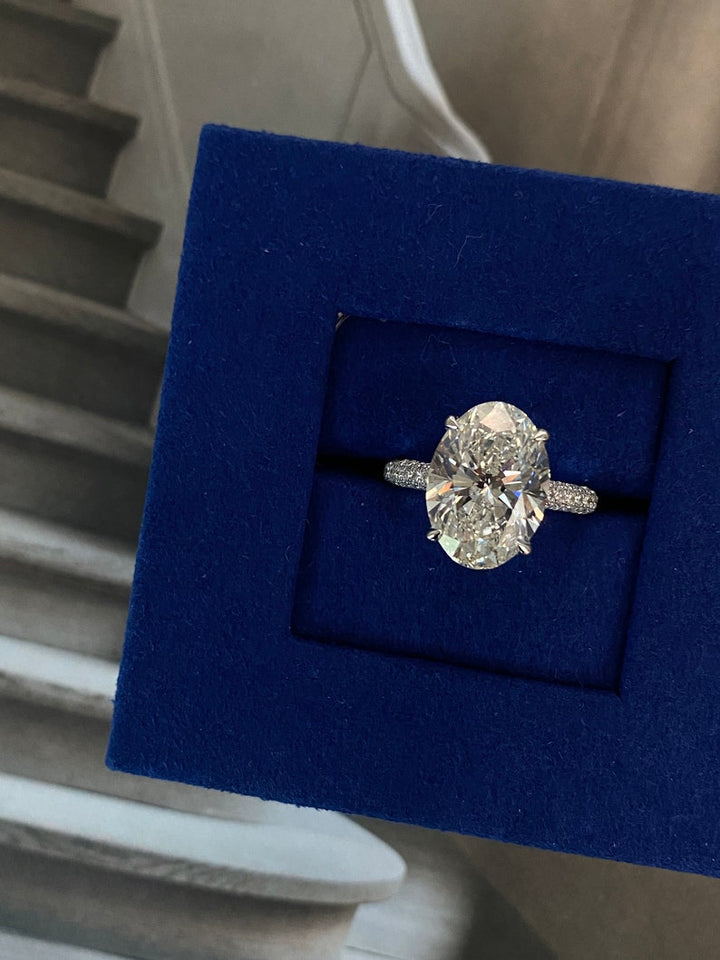 1.50ct-2.50ct Oval Cut Lab Grown Diamond Micro Pave Engagement Ring