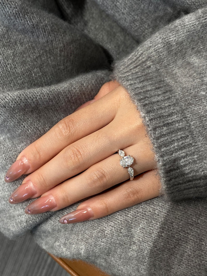 1.0ct-2.0ct Oval Cut Lab Grown Diamond Three Stone Engagement Ring