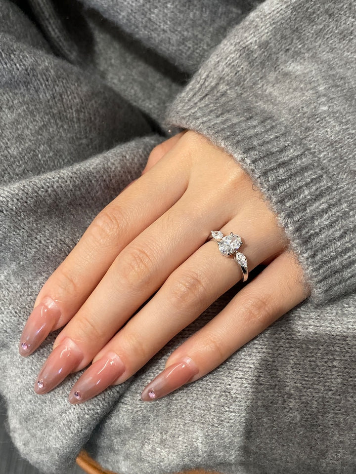 1.0ct-2.0ct Oval Cut Lab Grown Diamond Three Stone Engagement Ring