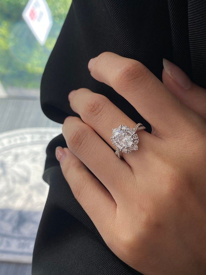 1.50ct-2.50ct Oval Cut Lab Grown Diamond Cross Pave Engagement Ring