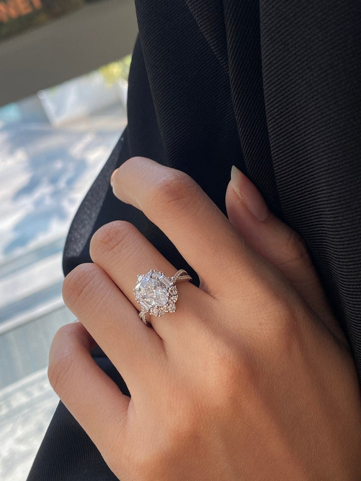 1.50ct-2.50ct Oval Cut Lab Grown Diamond Cross Pave Engagement Ring