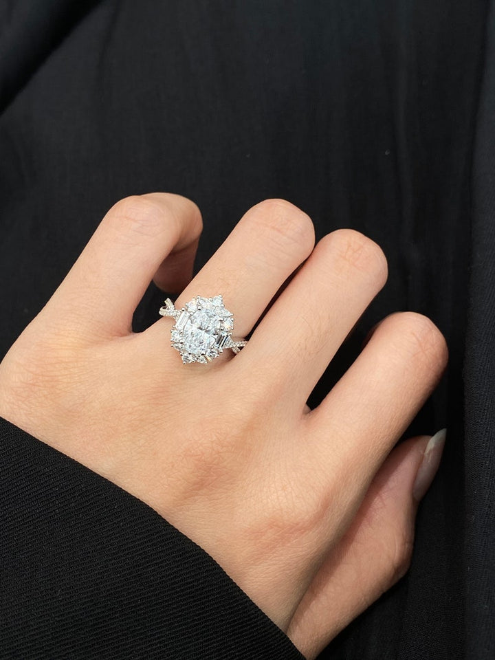 1.50ct-2.50ct Oval Cut Lab Grown Diamond Cross Pave Engagement Ring