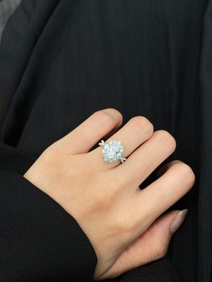 1.50ct-2.50ct Oval Cut Lab Grown Diamond Cross Pave Engagement Ring