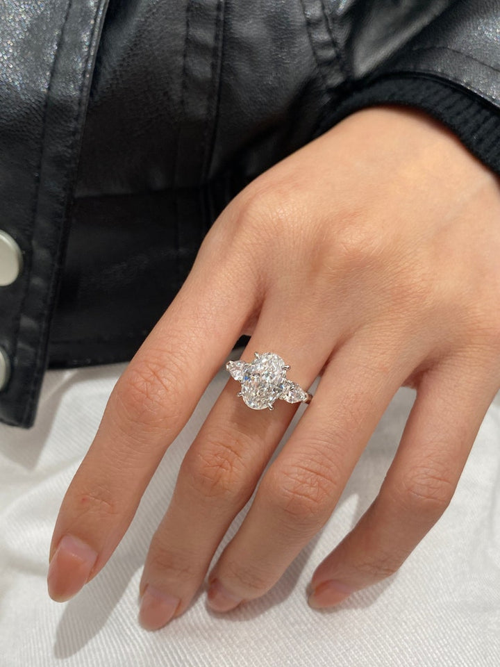 3.0ct-4.0ct Oval Cut Lab Grown Diamond Three Stone Engagement Ring