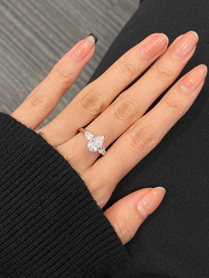 1.50ct-2.50ct Pear Cut Lab Grown Three Stone Diamond Engagement Ring