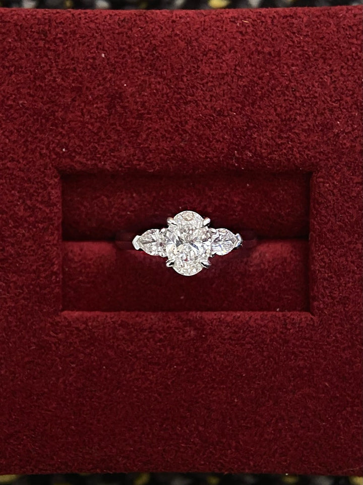 1.0ct-2.0ct Oval Cut Lab Grown Three Stone Diamond Engagement Ring
