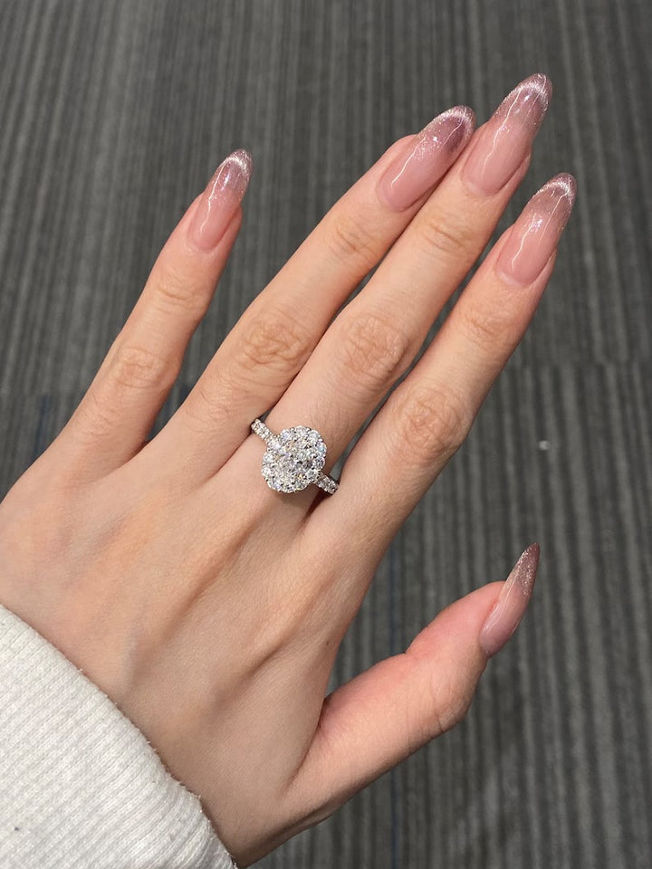 1.0ct-2.0ct Oval Cut Lab Grown Diamond Halo Engagement Ring