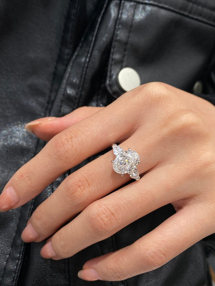 3.0ct-4.0ct Oval Cut Lab Grown Diamond Three Stone Engagement Ring