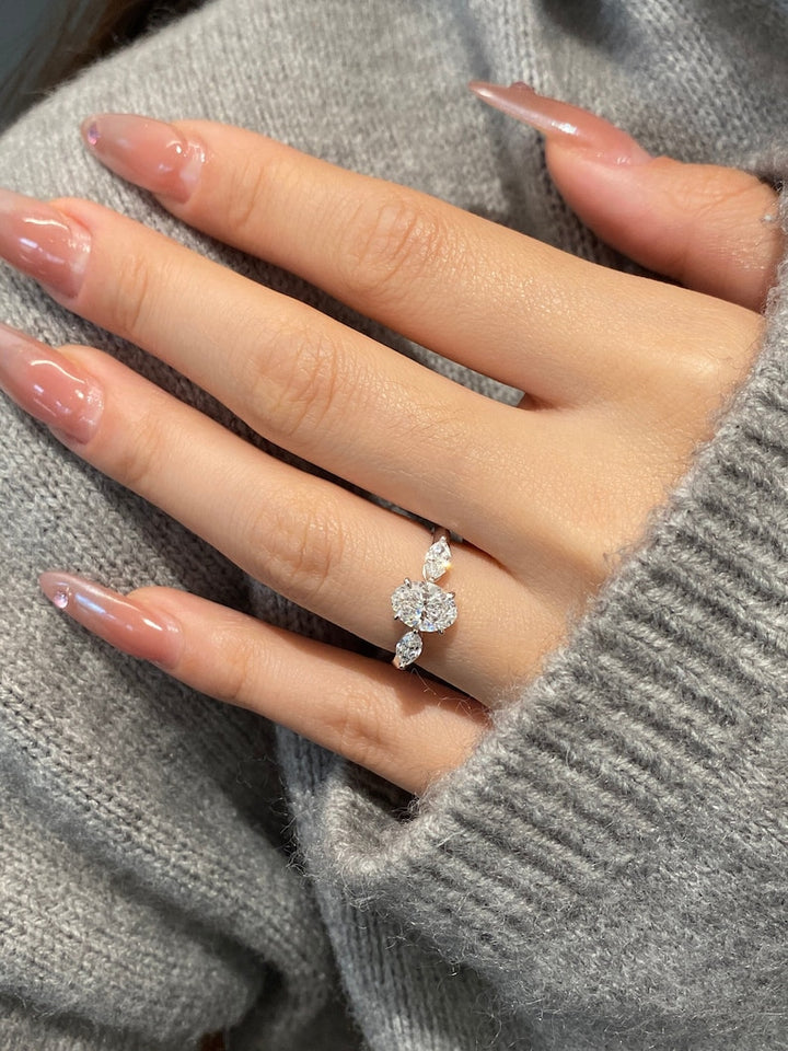 1.0ct-2.0ct Oval Cut Lab Grown Diamond Three Stone Engagement Ring
