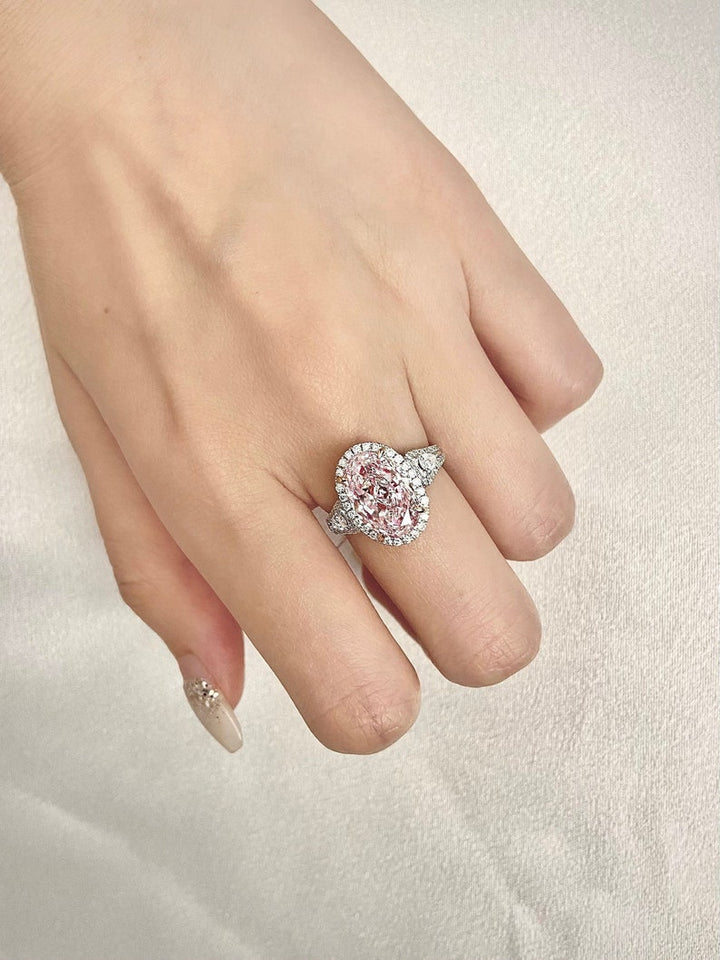 3.0ct-4.0ct Fancy Pink Oval Cut Lab Grown Diamond Halo Engagement Ring