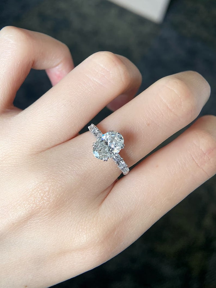 1.50ct-2.50ct Oval Cut Lab Grown Diamond Pave Engagement Ring