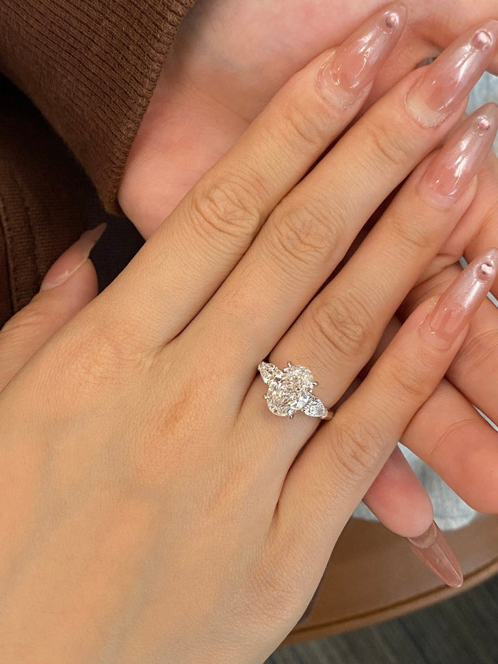 3.0ct-4.0ct Oval Cut Lab Grown Diamond Three Stone Engagement Ring