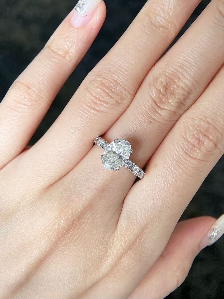 1.50ct-2.50ct Oval Cut Lab Grown Diamond Pave Engagement Ring