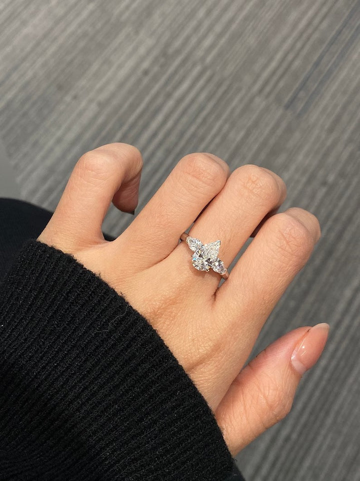 1.50ct-2.50ct Pear Cut Lab Grown Three Stone Diamond Engagement Ring