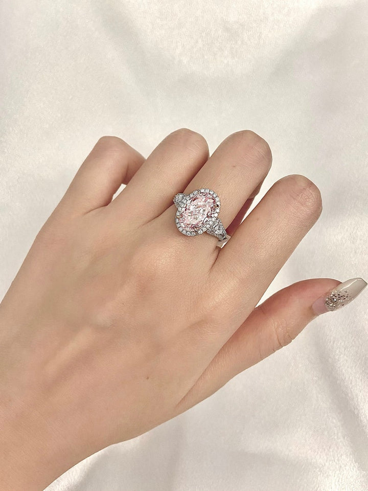 3.0ct-4.0ct Fancy Pink Oval Cut Lab Grown Diamond Halo Engagement Ring
