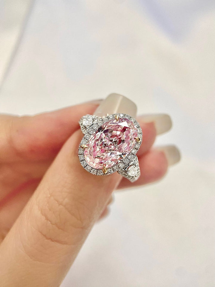 3.0ct-4.0ct Fancy Pink Oval Cut Lab Grown Diamond Halo Engagement Ring