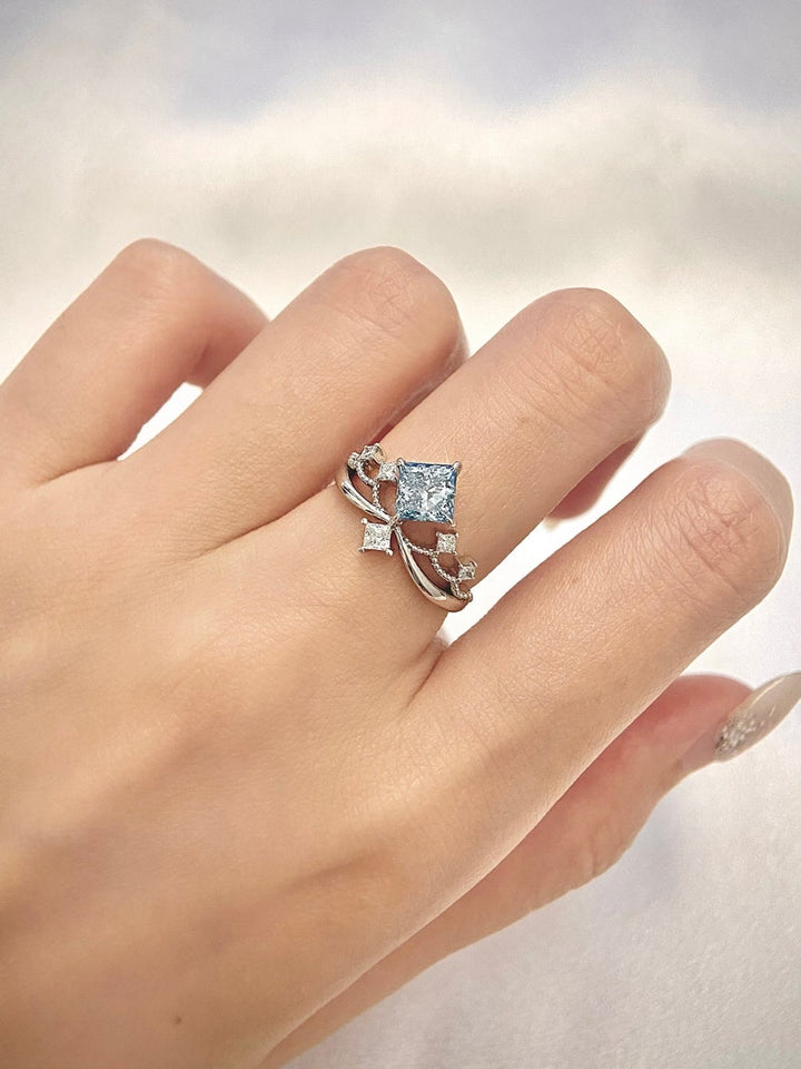 1.0ct-2.0ct Fancy Blue Princess Cut Lab Grown Unique Diamond Engagement Ring