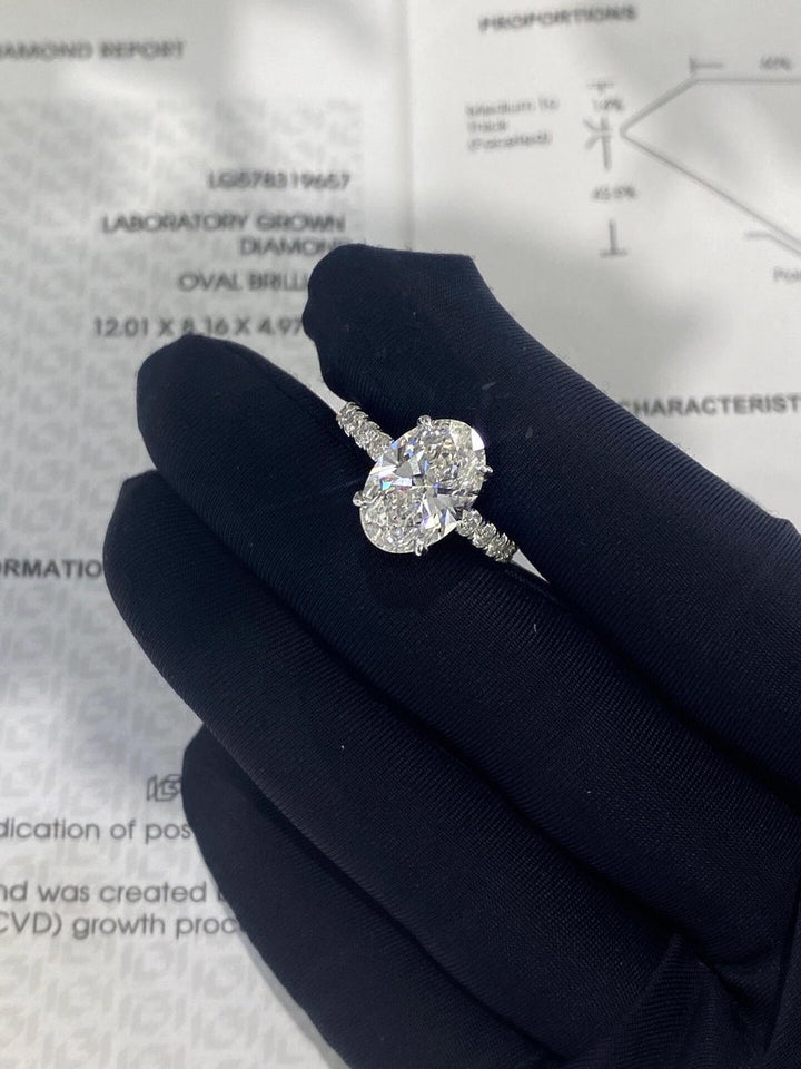 2.50ct-3.50ct Oval Cut Lab Grown Diamond Hidden Halo Engagement Ring
