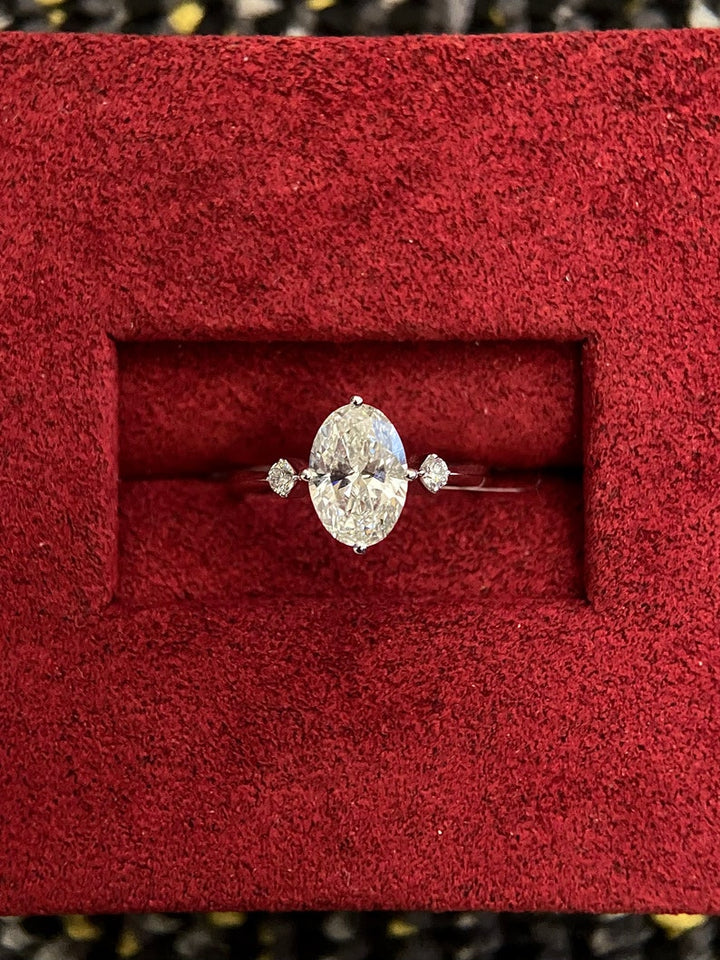 1.50ct-2.50ct Oval Cut Lab Grown Three Stone Diamond Engagement Ring