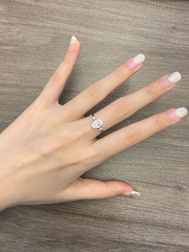 1.50ct-2.50ct Oval Cut Lab Grown Three Stone Diamond Engagement Ring