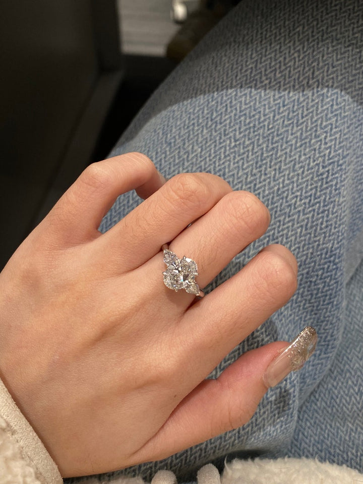 3.0ct-4.0ct Oval Cut Lab Grown Diamond Three Stone Engagement Ring
