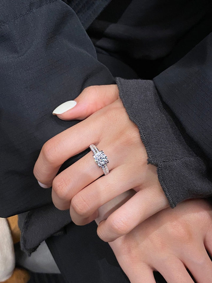 1.0ct-2.0ct Round Cut Lab Grown Double Pave Diamond Engagement Ring