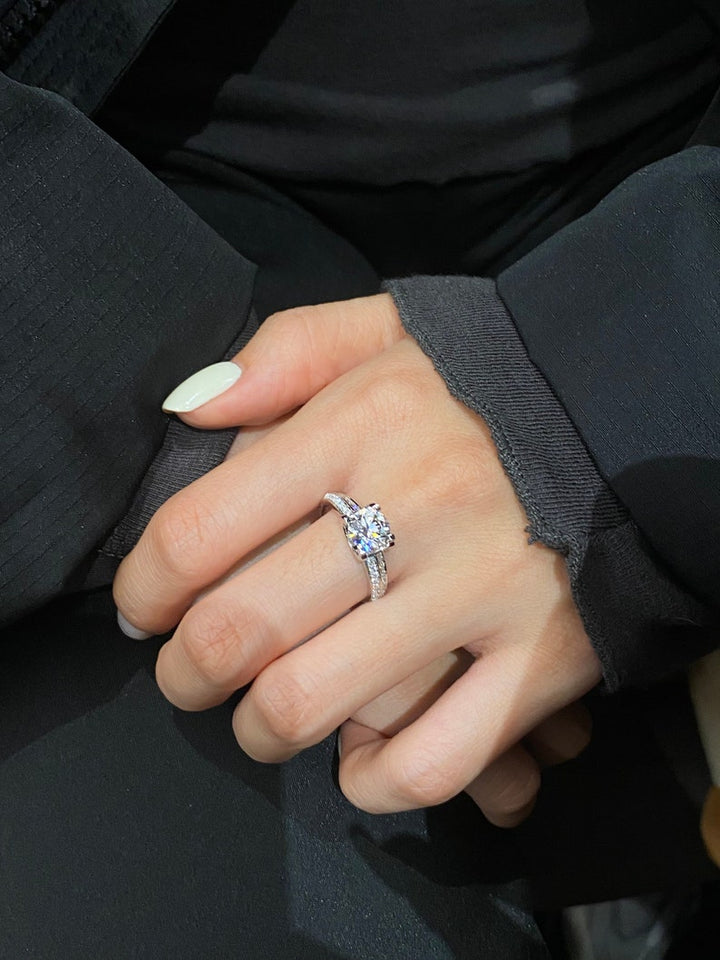1.0ct-2.0ct Round Cut Lab Grown Double Pave Diamond Engagement Ring