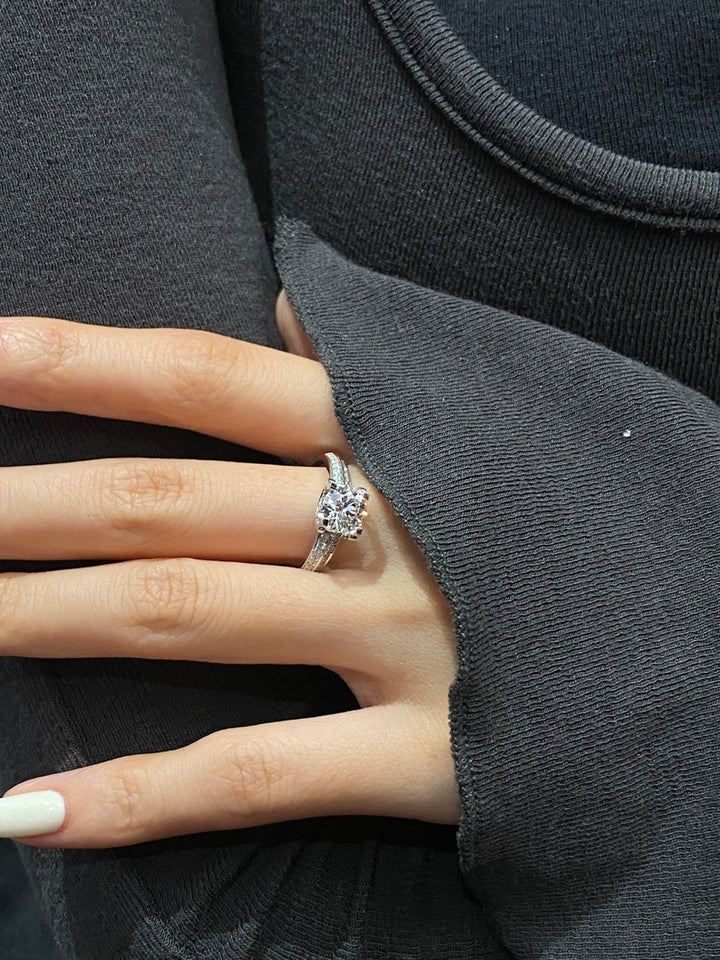 1.0ct-2.0ct Round Cut Lab Grown Double Pave Diamond Engagement Ring