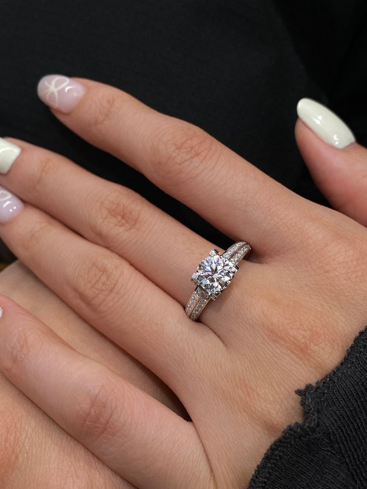 1.0ct-2.0ct Round Cut Lab Grown Double Pave Diamond Engagement Ring