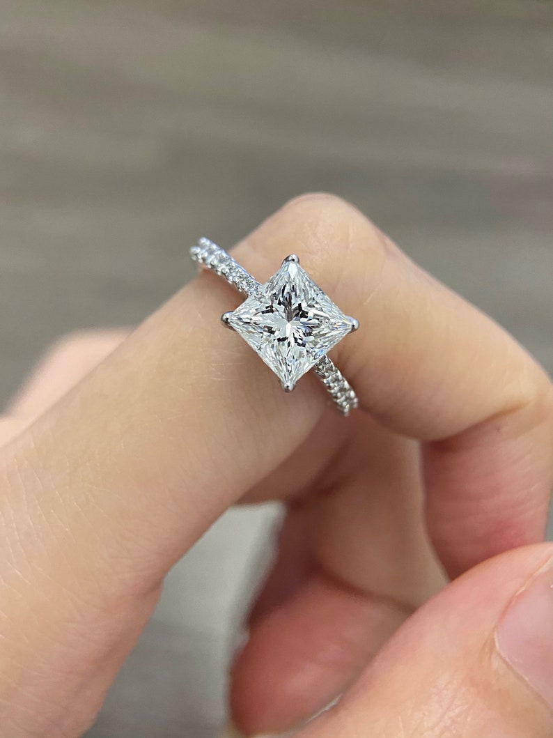 2.0ct-3.0ct Princess Cut Lab Grown Diamond Bridge Set Engagement Ring