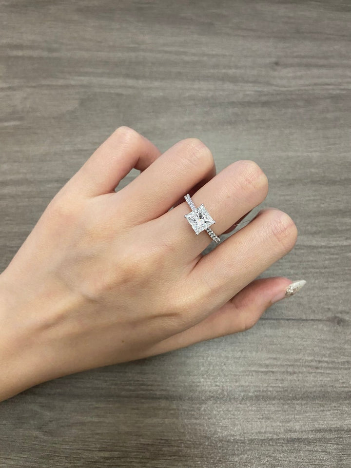2.0ct-3.0ct Princess Cut Lab Grown Diamond Bridge Set Engagement Ring
