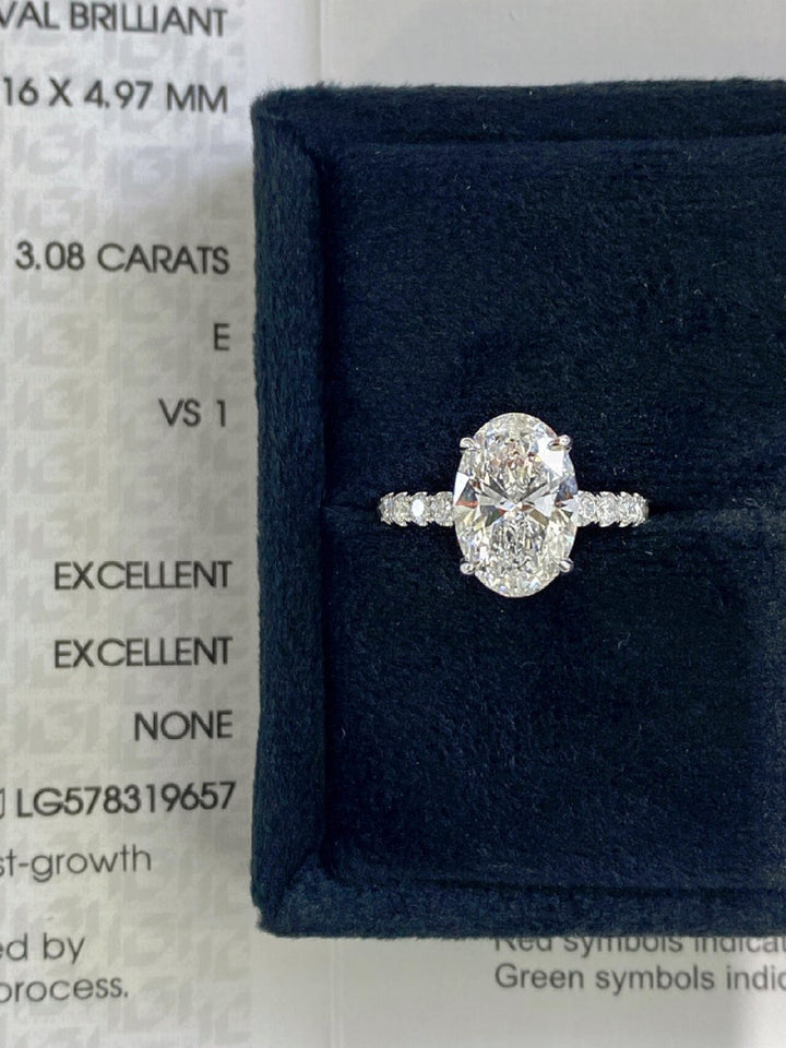 2.50ct-3.50ct Oval Cut Lab Grown Diamond Hidden Halo Engagement Ring