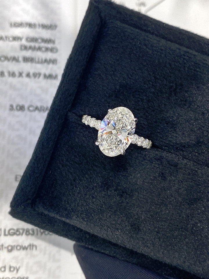2.50ct-3.50ct Oval Cut Lab Grown Diamond Hidden Halo Engagement Ring