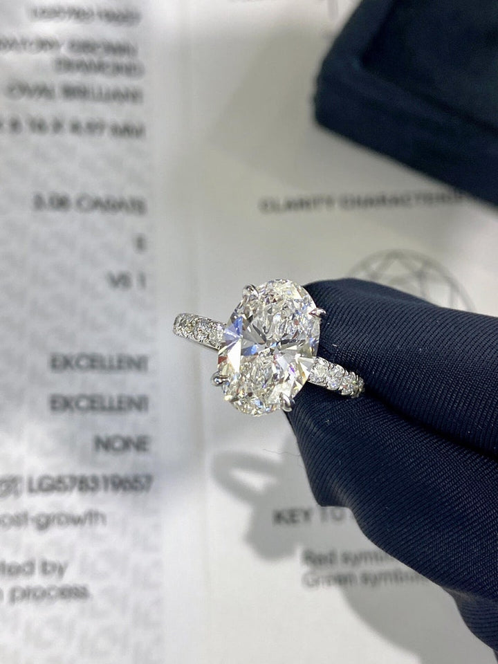 2.50ct-3.50ct Oval Cut Lab Grown Diamond Hidden Halo Engagement Ring