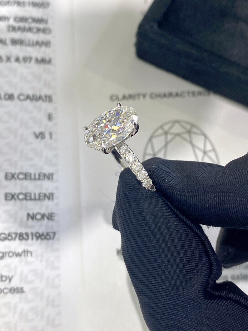 2.50ct-3.50ct Oval Cut Lab Grown Diamond Hidden Halo Engagement Ring