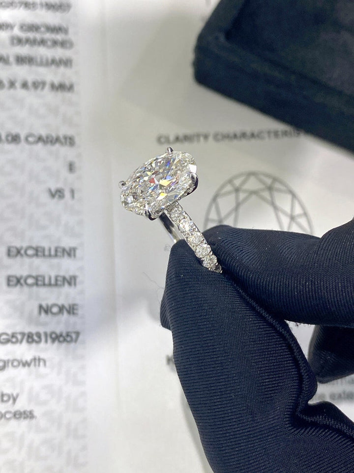 2.50ct-3.50ct Oval Cut Lab Grown Diamond Hidden Halo Engagement Ring