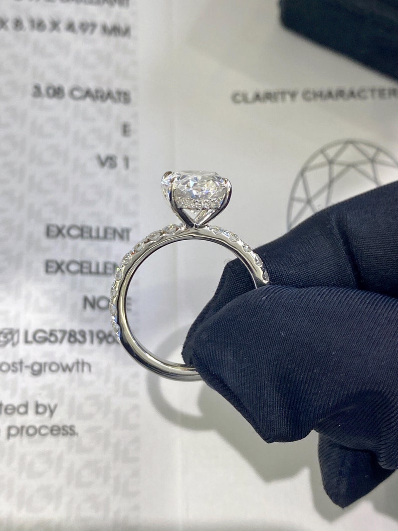 2.50ct-3.50ct Oval Cut Lab Grown Diamond Hidden Halo Engagement Ring