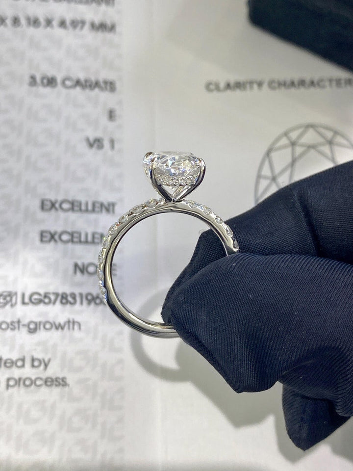 2.50ct-3.50ct Oval Cut Lab Grown Diamond Hidden Halo Engagement Ring