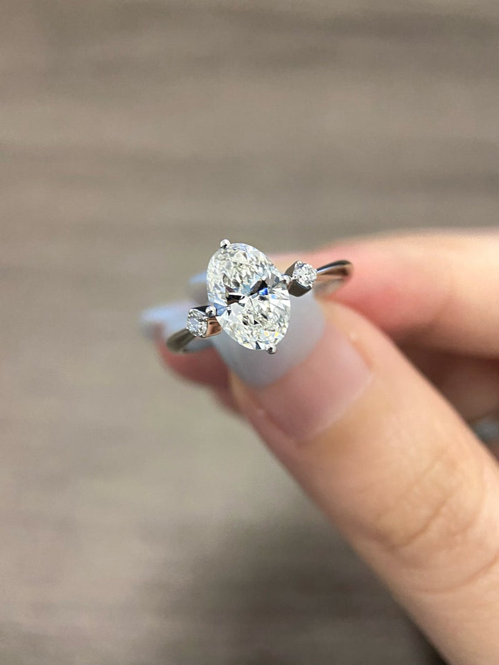 1.50ct-2.50ct Oval Cut Lab Grown Three Stone Diamond Engagement Ring