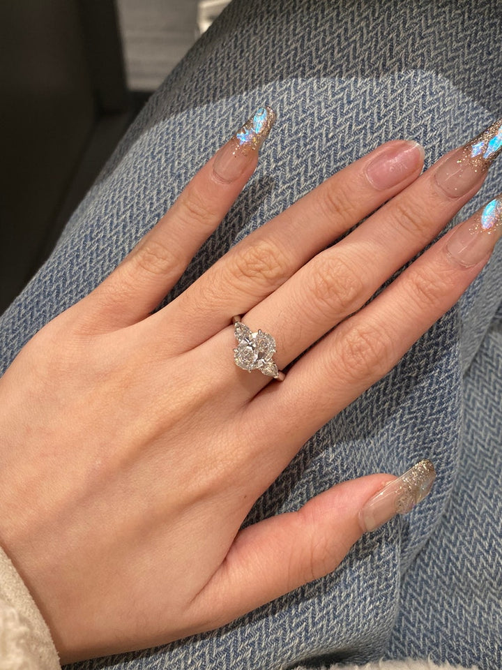 3.0ct-4.0ct Oval Cut Lab Grown Diamond Three Stone Engagement Ring